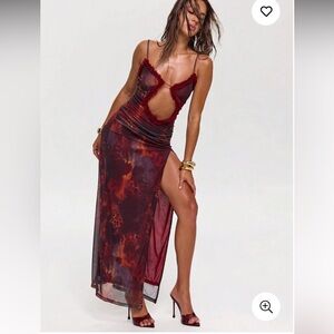 Red/Burgundy Cutout Mesh Maxi Dress